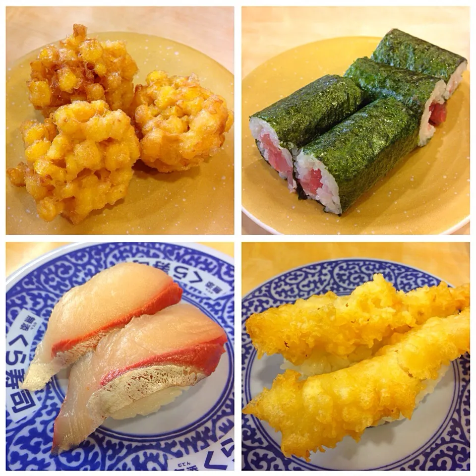 くら寿司でお寿司とトウモロコシのかき揚げ|chacoさん