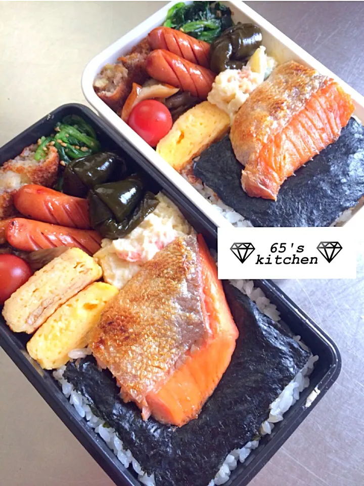 65's特製 2段のり弁のがっつりシャケ弁当|65's kitchenさん