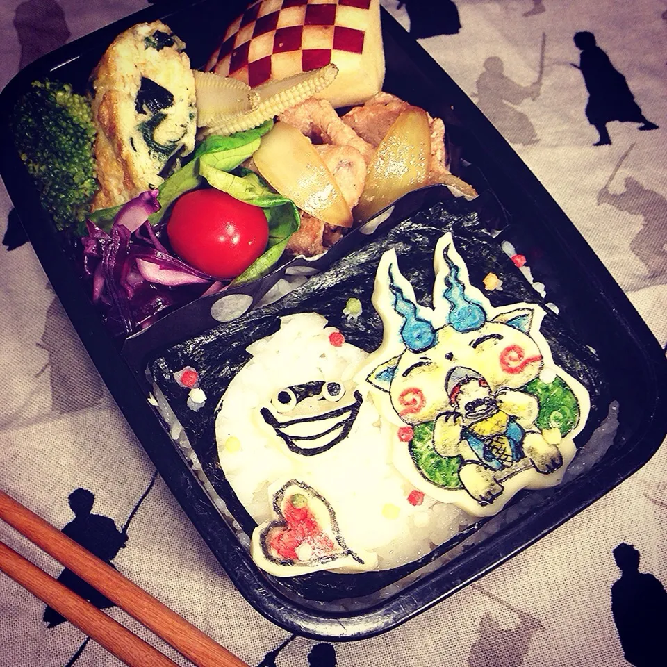 Snapdishの料理写真:Yokai watch Whisper & Komasan ❤️ Ginger pork Bento 妖怪ウォッチ ウィスパー&コマさん❤️豚の生姜焼きキャラ弁当|Yuka Nakataさん