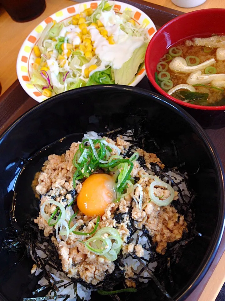 すき家応援デー。鶏そぼろ丼とサラダセット|ハルさん