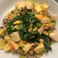 Multi grain rice with tofu kale and vegan cheese sauce|kristie ramosさん