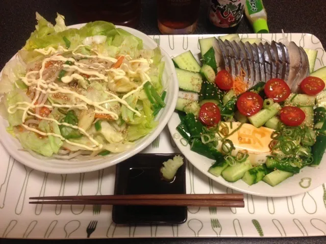 大盛り温野菜サラダ、香るしめ鯖、塩もみキュウリ、ゆず男奴、ミニトマト🍅！꒰✩'ω`ૢ✩꒱✨|サソリさん