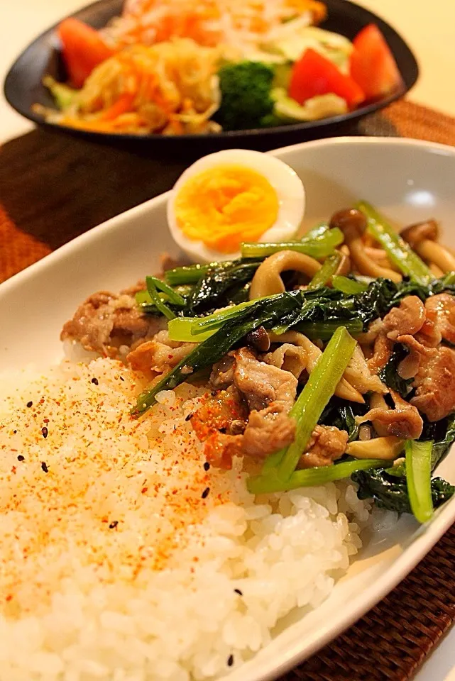 豚肉と小松菜のニンニク醤油炒め|はさん