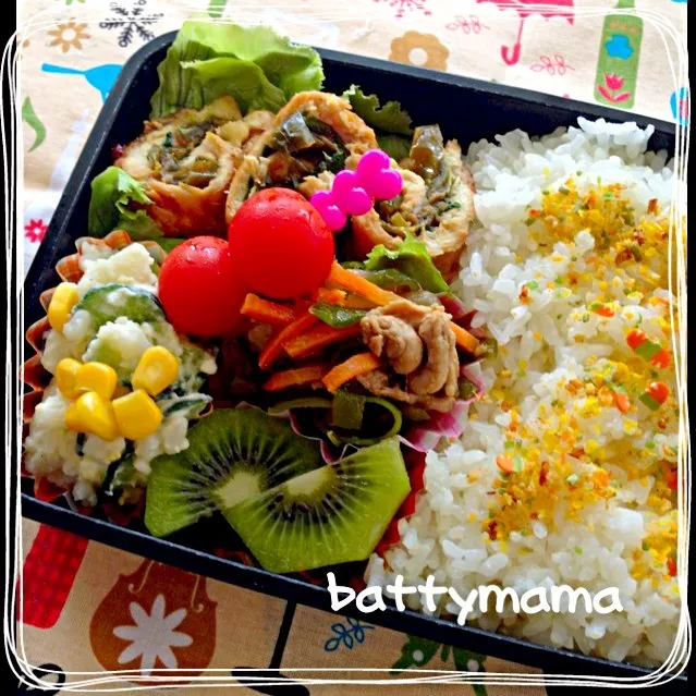 鶏ささみの味噌ピーマンロール弁当〜☆battymamaのしあわせになるお弁当〜☆|ばってぃーまま＠♪さん