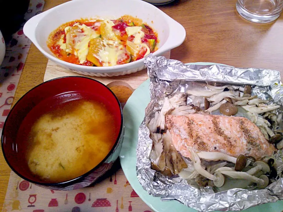 ７月1日 鮭のホイル焼き かぼちゃチーズ お味噌汁|いもこ。さん