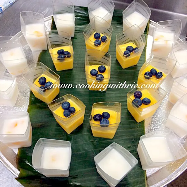 Coconut Pudding with peach and Mango Pudding|rie simsさん