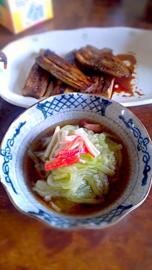 Snapdishの料理写真:茄子そうめんと茄子の蒲焼き(*´∀｀)|月華さん