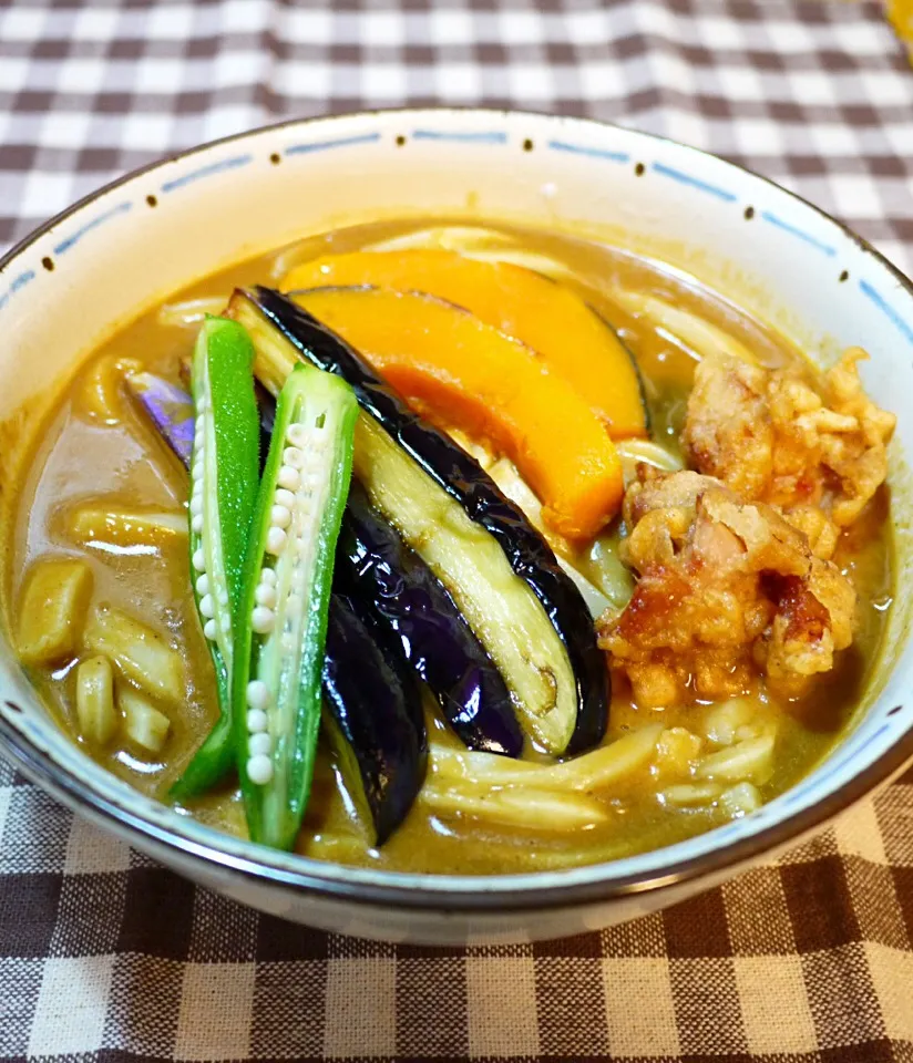 Snapdishの料理写真:古奈屋のレトルトカレーで夏野菜カレーうどん|kokoさん