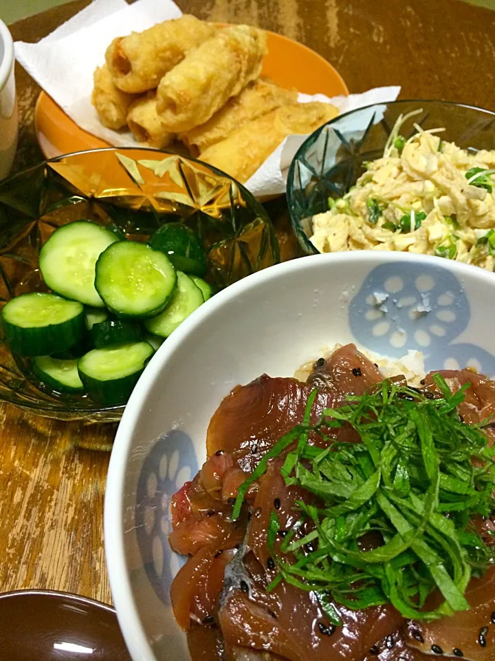 まぐろ漬け丼、切り干し大根サラダ|栗子さん