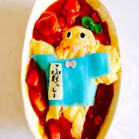 Snapdishの料理写真:ふなっしー？オムライスカレーソースかけ|ゆきあゆさん