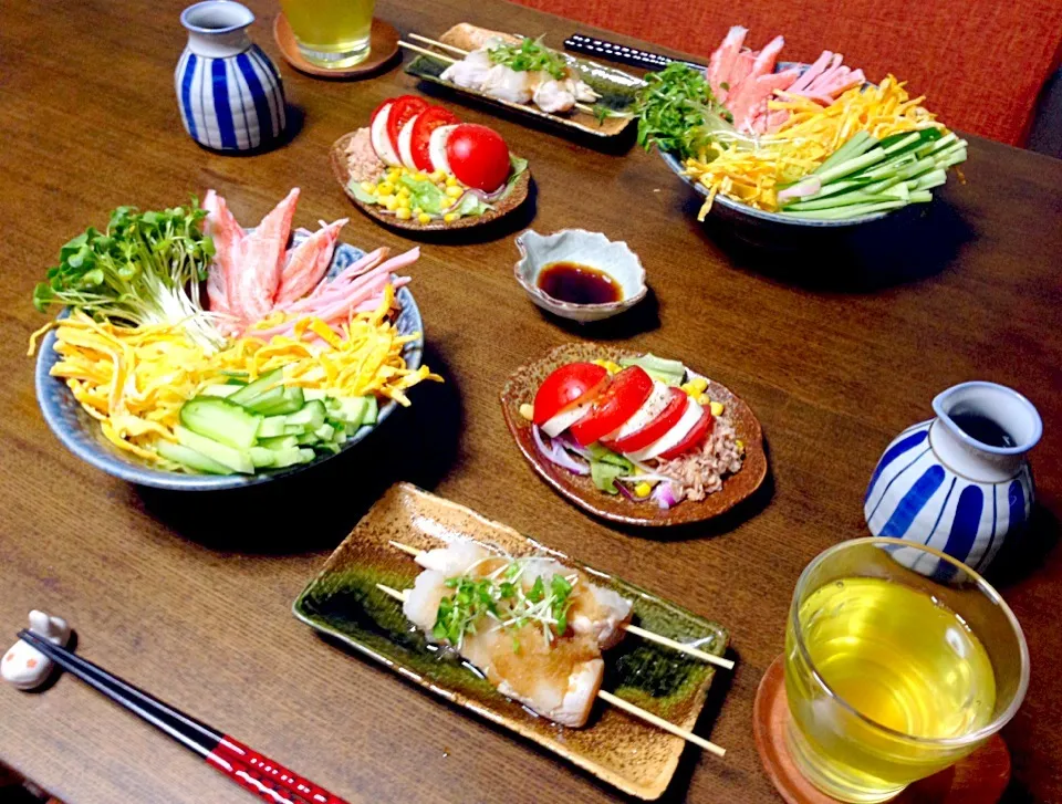 野菜冷し麺、豆腐🍅、ササミ大根おろし|tsunemipapaさん