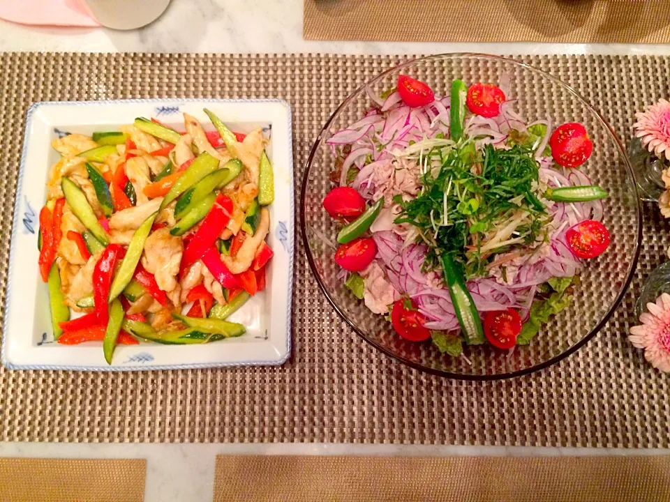 冷しゃぶサラダと鶏胸肉の炒め物|さとみさん