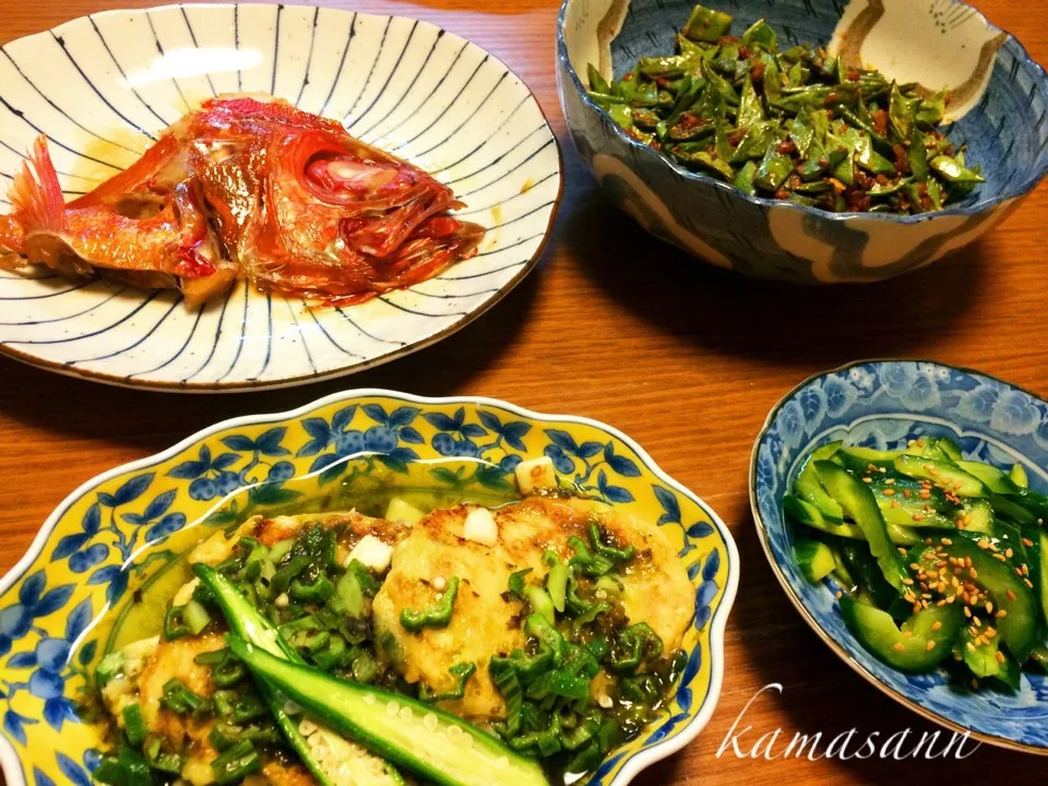 金目鯛の煮付け🐟テレビでやってたオクラがんもトロトロあん♪など…|かまさん