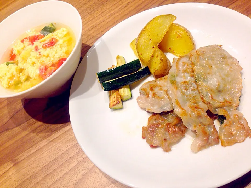 豚のしそ挟み焼きとミモザ風スープ|あやかさん