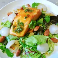 Pan fried salmon with lychee salad and Thai chilli dressing