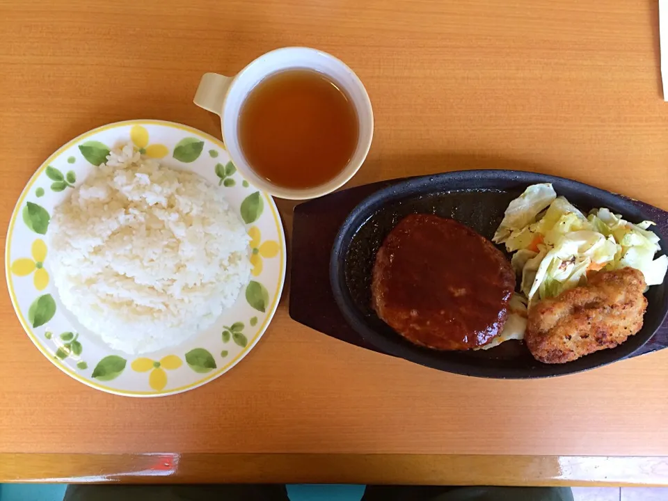 ハンバーグ&マスタードチキンランチ|ばーさんさん