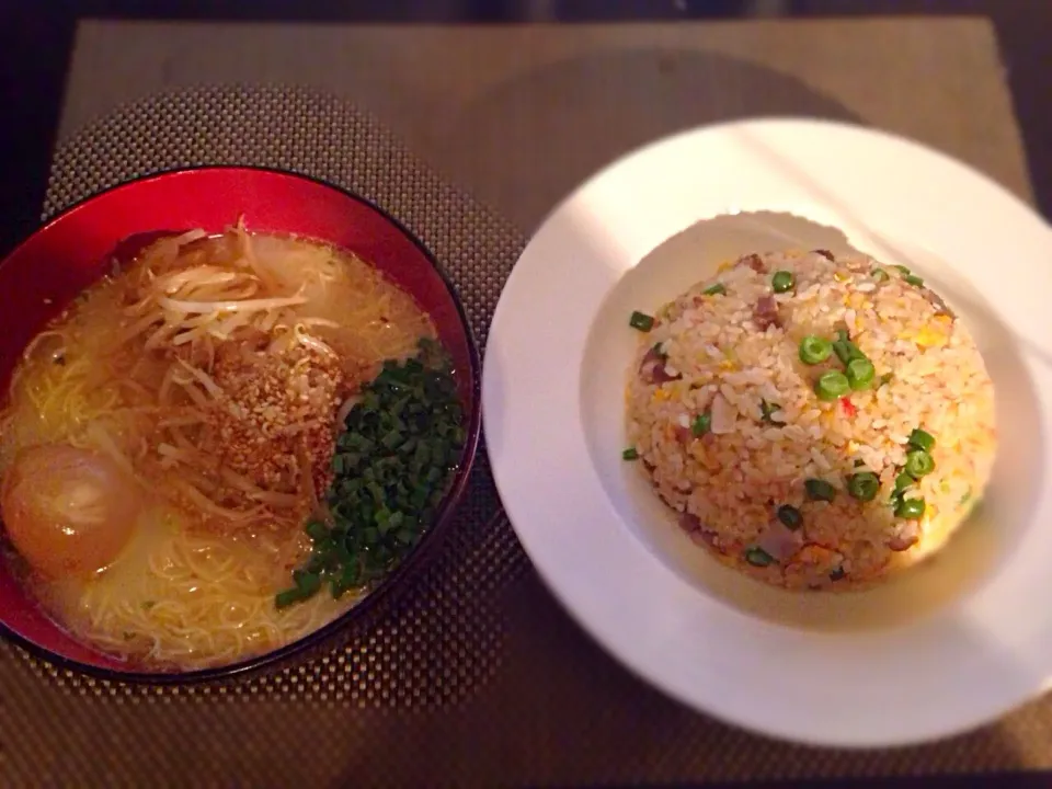 焼き豚炒飯とインスタントの豚骨ラーメン|ayumiさん