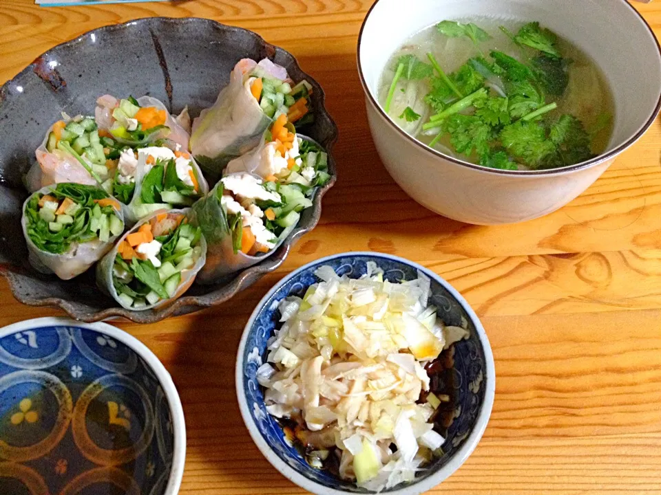 生春巻と鶏ガラスープと鶏皮ポン酢|bearさん