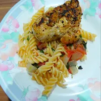 chicken bbq with pasta perfumed mint tomato|nasodikaさん