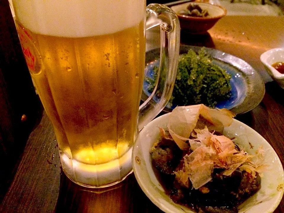 オリオンビール、海ぶどう、お通しのナス|gintanさん