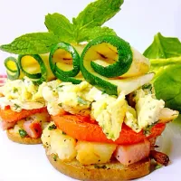 Roasted Pear, Potato and Tomato, Grilled Zucchini with Scrambled Eggs