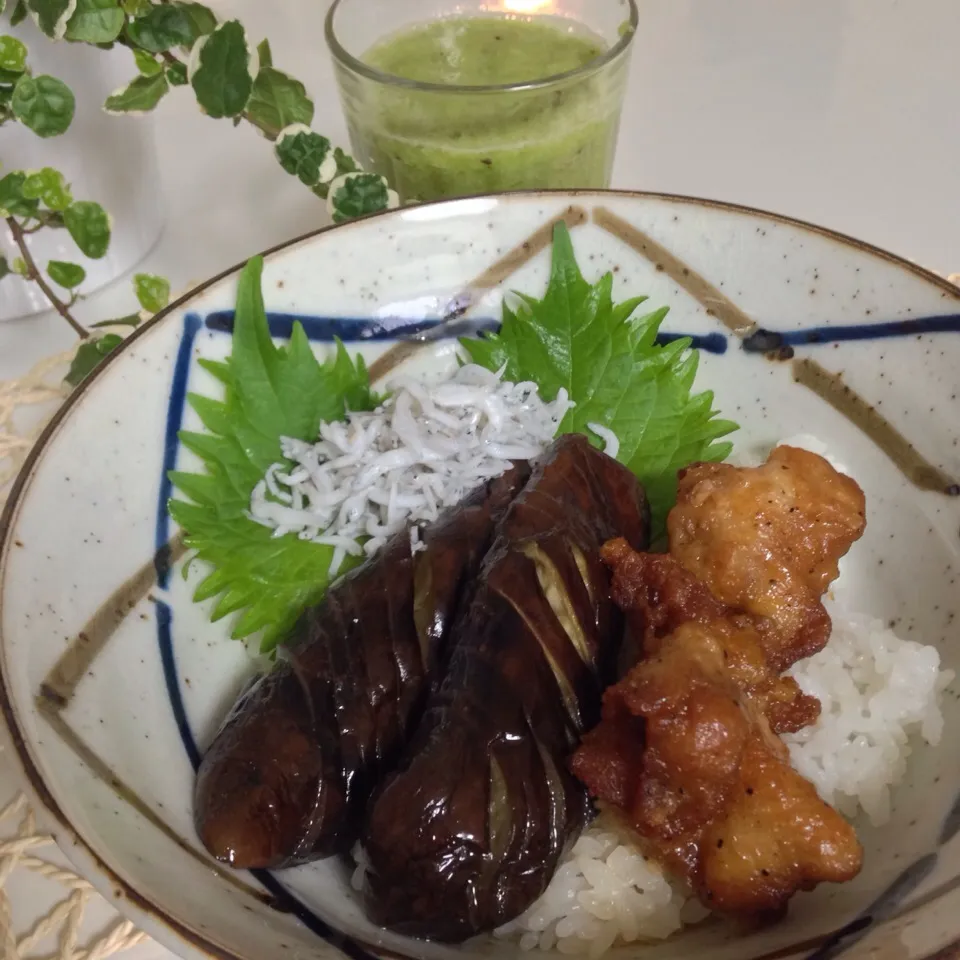 茄子のさっぱり丼  お茄子は甘酸っぱいタレにつけてます|あきさん