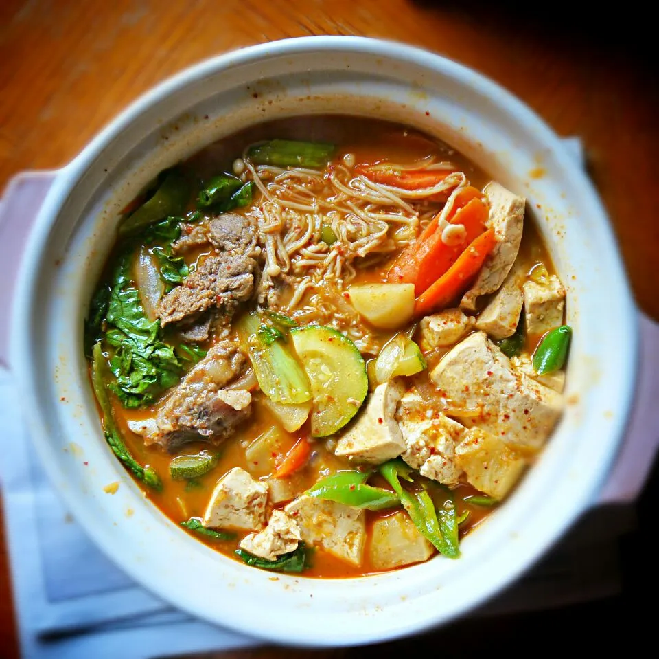 spicy soybean paste #soup with #rib and #tofu|linlinma21さん