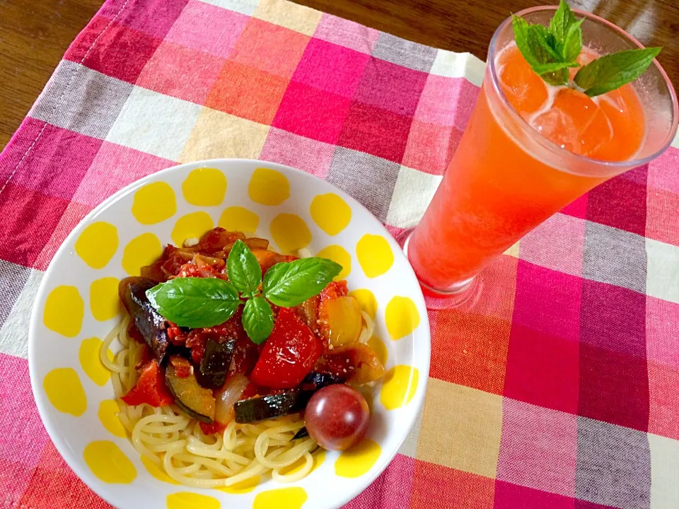 Chef 中川さんの基本のトマトソースからのカポナータからのパスタ＆カンパリベジタブルソーダ*\(^o^)/*|くみさんさん