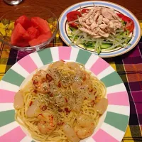 Snapdishの料理写真:冷製パスタと棒棒鶏|みっちーさん