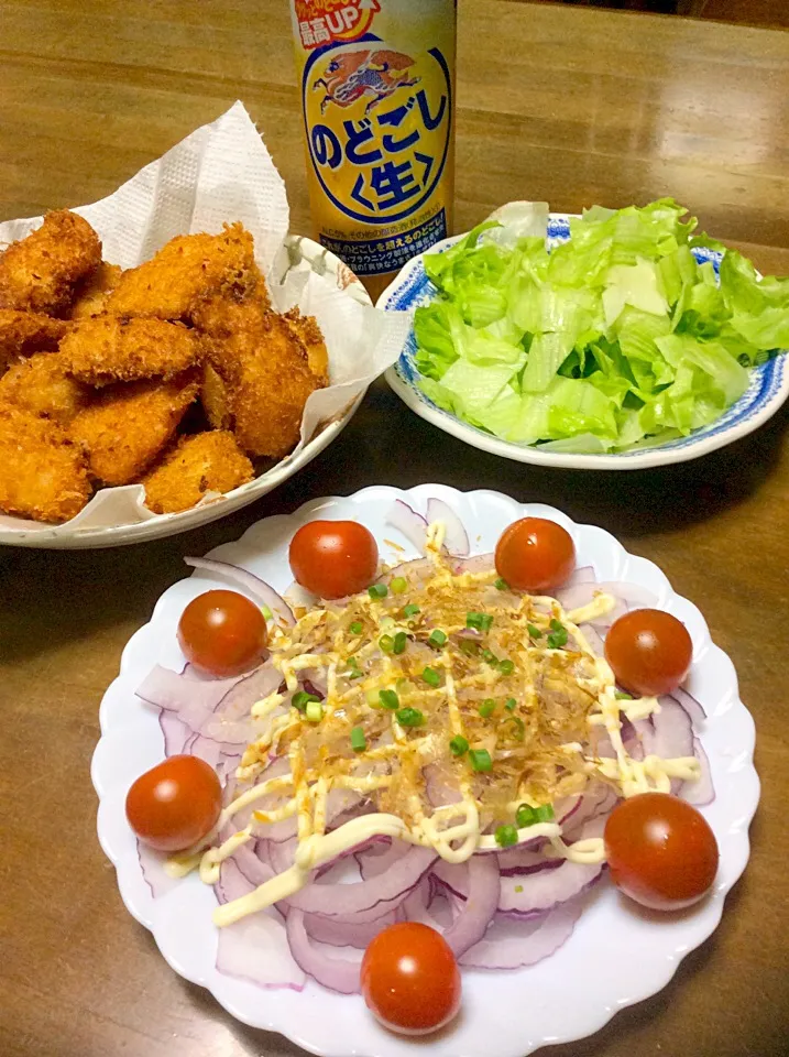 チキンカツ、赤玉ねぎとかつおマヨ♫(^_^)v|Norio Fukudaさん