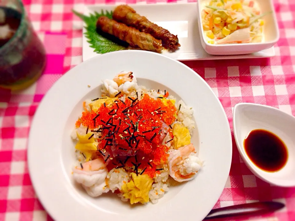 七夕Dinner*ちらし寿司*コールスロー*オクラの豚巻き|ちるのさん