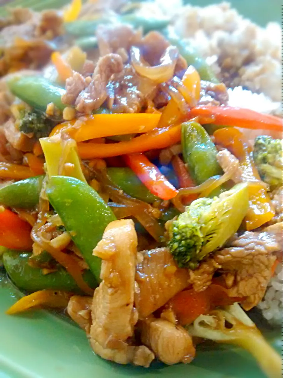 chicken veggies stir fry|mischii bearさん