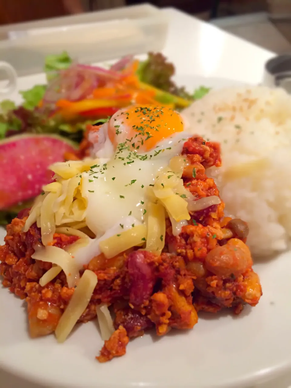 鶏挽肉と豆のタコライスだよ|なめこさん