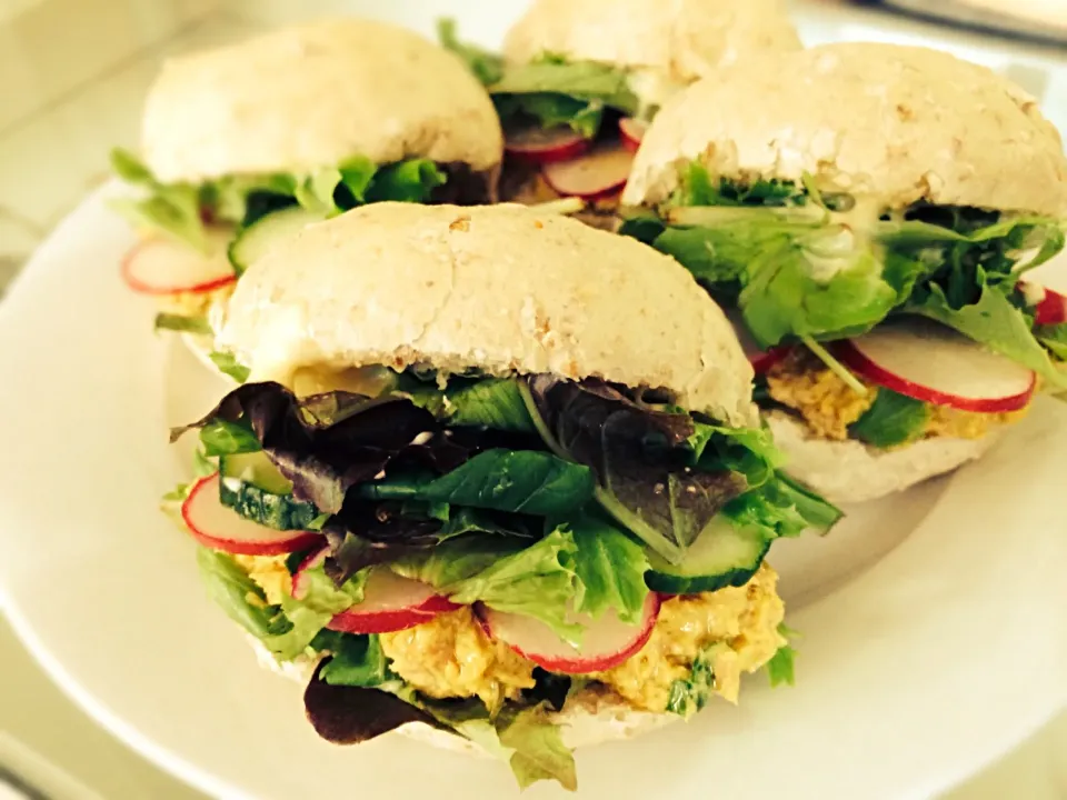 Lunch:Tuna salad sandwiches with radish,cucumber and coriander ツナサラダのサンドイッチ|chocolatteさん