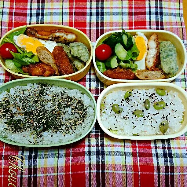 7/10(木)の二人弁当
♪春巻き
♪鶏の竜田揚げ
♪鶏の南蛮
♪赤魚
♪目玉焼き
♪ミニトマト
♪きゅうり
♪ちくわの磯辺揚げ|ふみぃさん