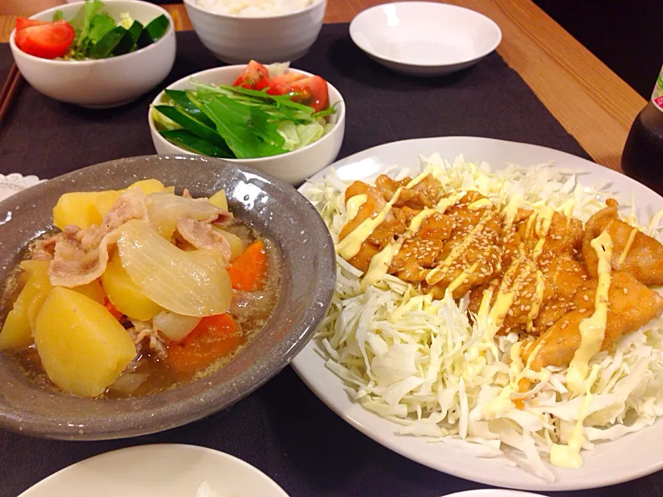 豚バラ肉じゃが、鶏ムネの甘酢煮|happylifeさん