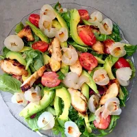 Avocado, tomato & lychee salad with grilled chicken breast