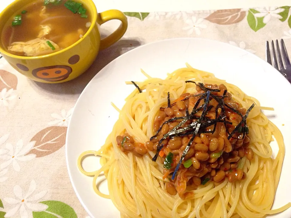 Snapdishの料理写真:納豆キムチパスタセット|tomoさん