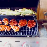 BBQ chicken and grilled in husk corn|tylerさん