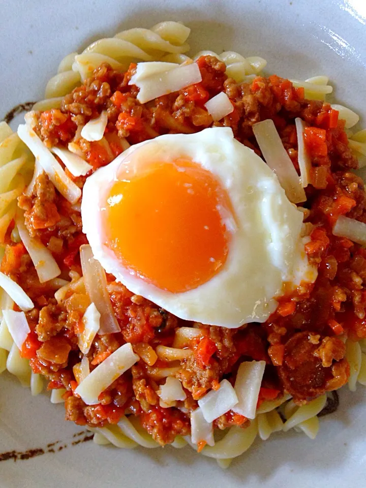 Snapdishの料理写真:Napolitan Spaghetti with Soft Boiled Egg|Alma Honradez Takahashiさん