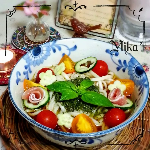 ⌘ バジルソース🌿うどん⌘　一応和食？ということで(￣▼￣；)ゞ|Mika❈さん