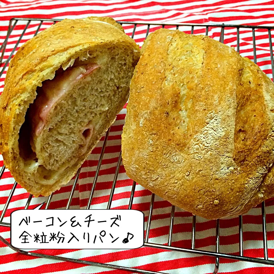 ベーコン＆チーズ☆全粒粉入りのパンが焼けました♪|moyukitaさん