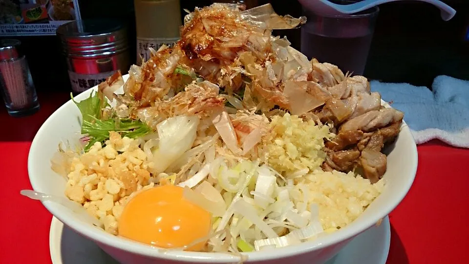 用心棒の冷やしまぜそば+ショウガ+ニンニク+鰹節大盛+スープ割(別丼) @神保町|大脇さん