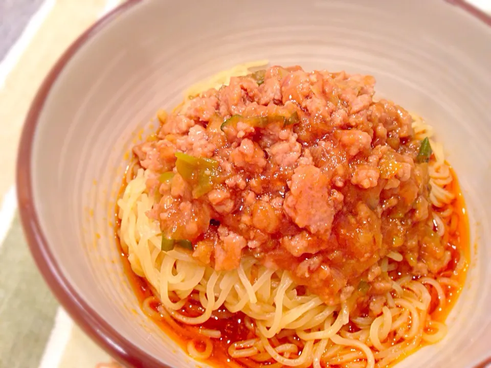 Snapdishの料理写真:あっちゃんさんの料理 今年も来たね♡簡単ジャージャー麺、の具を使って汁なし坦々麺♪|ゆきさん