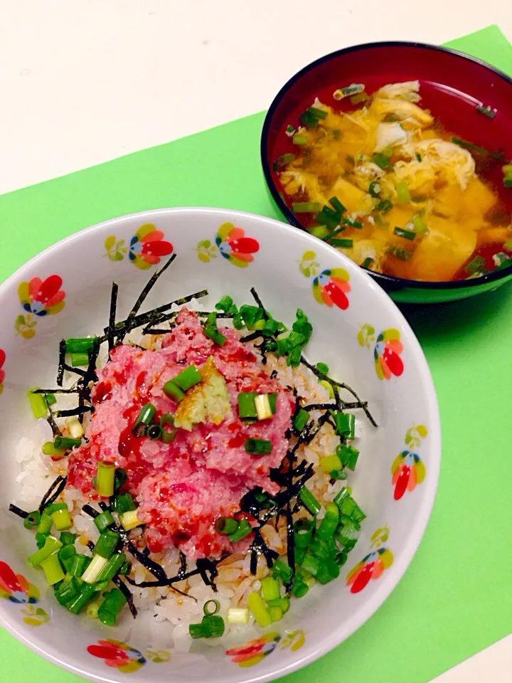 ネギトロ丼＆豆腐のすまし汁|おかーＰさん