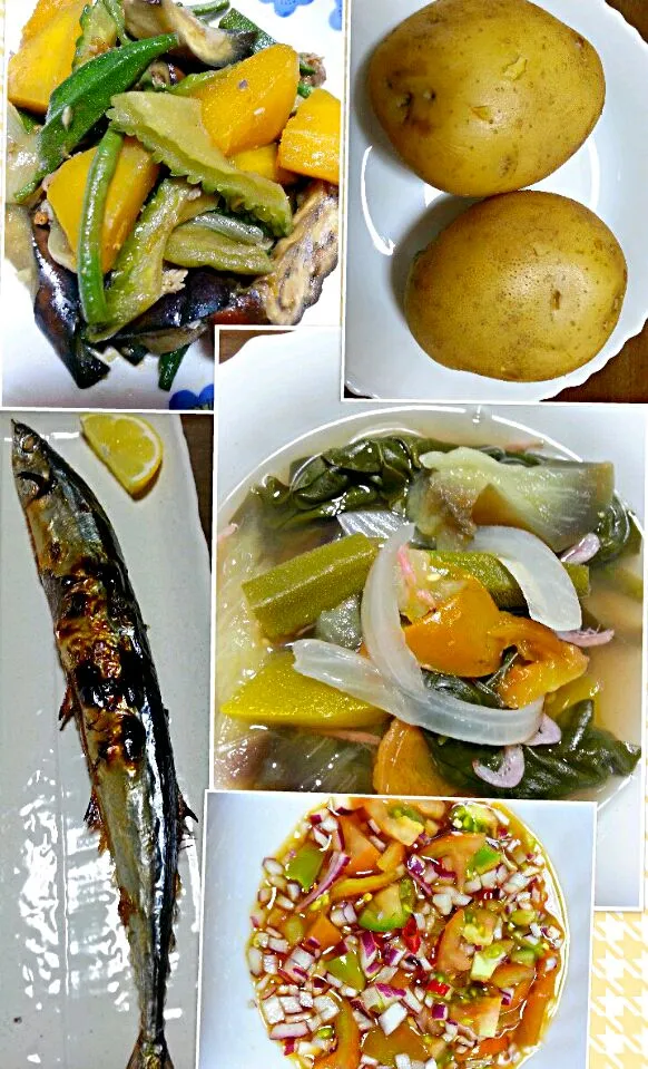 田舎の料理#野菜#煮えたジャガイモ#焼きサンマ#lutong probinsya#gulay#boiled potato#grilled mackerel#@ Miki's House(*^^*)|Miki Jorierose Obispoさん