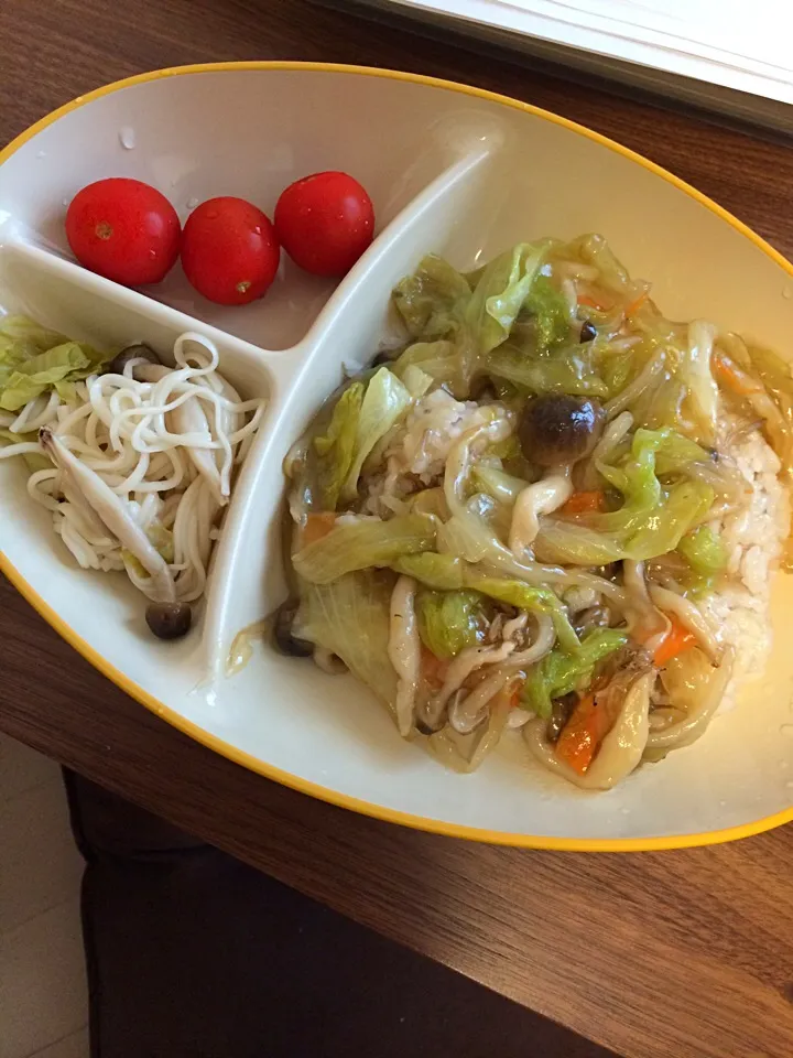 Snapdishの料理写真:中華あんかけご飯とそうめん|ryookkkkoさん