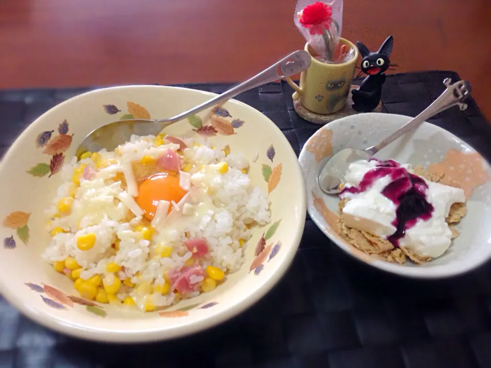 オイルレス・🌽ピラフ＆シリアル🍇ヨーグルト|マニラ男さん