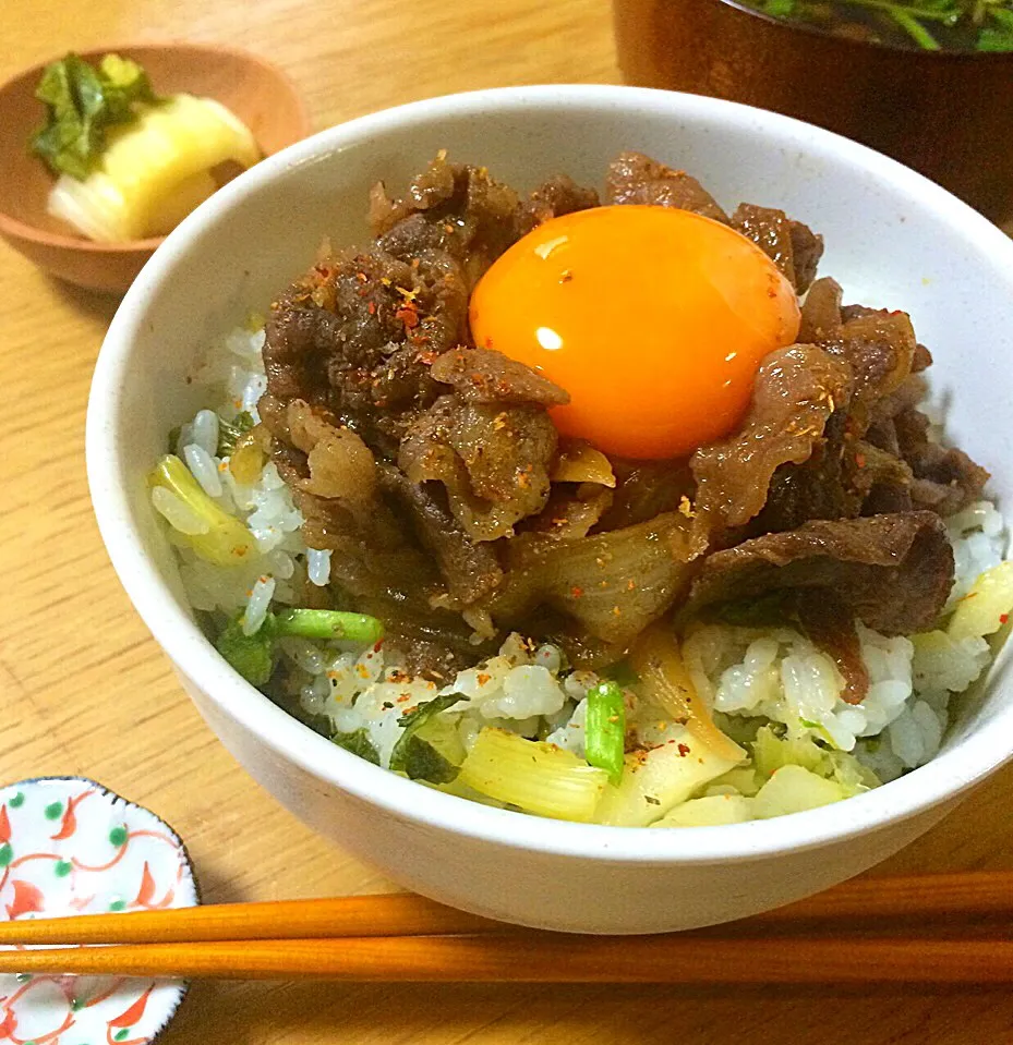 夏の牛丼〜セロリの菜飯で☆|angiee♡さん