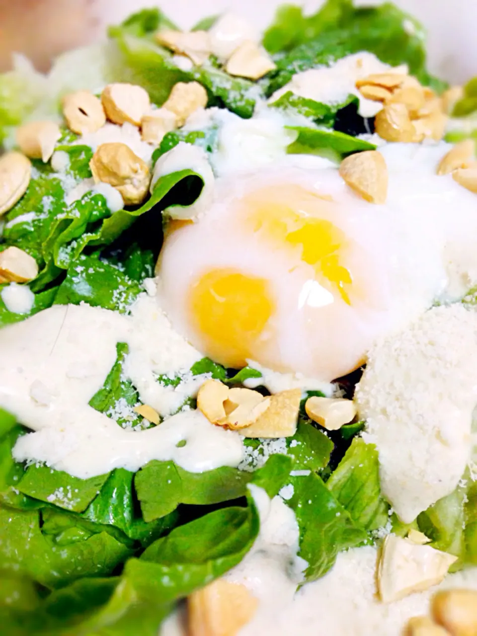 Caesar salad with home made dressing and onsen tamago|coxiella24さん